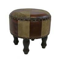 Medium Round Faux Leather Stool