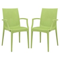 LeisureMod Weave Mace Indoor/Outdoor Chair (With Arms), Set of 2