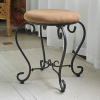 Round Iron Vanity Stool with Cushion -Saddle Brown