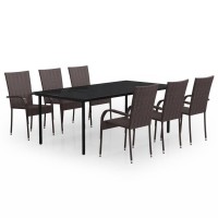 vidaXL 7 Piece Patio Dining Set Brown and Black