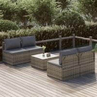 vidaXL 5 Piece Patio Lounge Set with Cushions Gray Poly Rattan