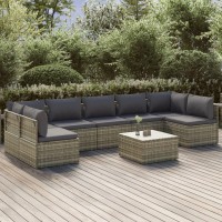 vidaXL 8 Piece Patio Lounge Set with Cushions Gray Poly Rattan