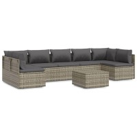 vidaXL 8 Piece Patio Lounge Set with Cushions Gray Poly Rattan