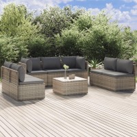 vidaXL 8 Piece Patio Lounge Set with Cushions Gray Poly Rattan