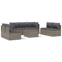 vidaXL 8 Piece Patio Lounge Set with Cushions Gray Poly Rattan