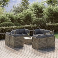 vidaXL 9 Piece Patio Lounge Set with Cushions Gray Poly Rattan