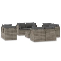 vidaXL 9 Piece Patio Lounge Set with Cushions Gray Poly Rattan