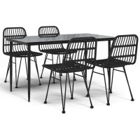 vidaXL 5 Piece Patio Dining Set Black Poly Rattan