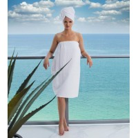 Boca Terry Spa Wrap Waffle Spa Towel Wrap For Women Lightweight Bath Wrap With Snaps For Sauna Facial Spa Or Gym White Ml