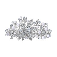 Ever Faith Austrian Crystal Bridal Hibiscus Cream Simulated Pearl Hair Clip Barrette Clear Silvertone