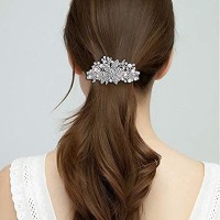 Ever Faith Austrian Crystal Bridal Hibiscus Cream Simulated Pearl Hair Clip Barrette Clear Silvertone