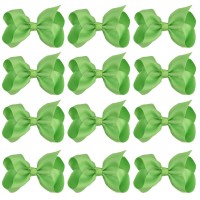 4 Inch Boutique Girls Hair Bows Hair Clips For Baby Girls Toddlers 12 Pcs Solid Color Apple Green