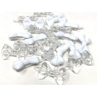 Tara Girls Super Cute Self Hinge Plastic Mulit Design Hair Barrettes Selection 20Pc Bow Shape White And Clear