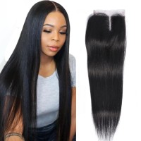 Misoun 4X4 Straight Human Hair Lace Closure Brazilian Straight Human Hair 4 By 4 Swiss Lace Closure 12Inch Middle Part 130 Dens