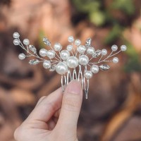 Evild Wedding Hair Comb Pearls Flower Hair Side Comb Bridal Rhinestone Hair Clips Hairpieces Wedding Hair Accessories For Brides