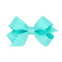 Wee Ones Girls Classic Grosgrain Hair Bow With Scalloped Edges And Plain Wrap Center On A Weestay Hair Clip Mini New Aqua