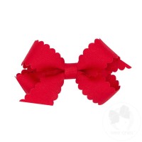 Wee Ones Girls Classic Grosgrain Hair Bow With Scalloped Edges And Plain Wrap Center On A Weestay Hair Clip Mini Red