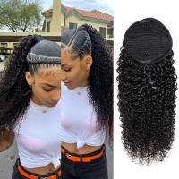 Adette 12 Inches Curly Ponytails Human Hair Drawstring Ponytail Extension Kinky Curly Clip In Pony Tail Hair Extensions Hair Pie