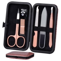 Hantekas Manicure Set Nail Clippers Kit 5 Pieces In 1 Stainless Steel Professional Grooming Nail Care Tools Including Nano Glass