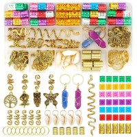 125 Pcs Dreadlocks Loc Hair Jewelry For Women Braids Hair Crystal Gemstone Pendant Hair Accessories Gold And Colorful Hair Rin