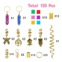 125 Pcs Dreadlocks Loc Hair Jewelry For Women Braids Hair Crystal Gemstone Pendant Hair Accessories Gold And Colorful Hair Rin