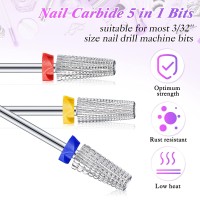 3 Pieces Nail Carbide 5 In 1 Bit Multifunction Tapered Shaping Nail Drill Carbide Nail Drill Bit Use For Both Left To Right Han