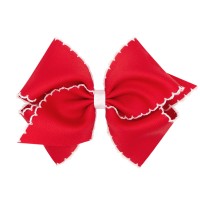 Wee Ones Girls Grosgrain Hair Bow With Contrasting Moonstitch Edge And Wrap On A Weestay Hair Clip Mini King Red With White