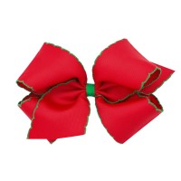 Wee Ones Girls Grosgrain Hair Bow With Contrasting Moonstitch Edge And Wrap On A Weestay Hair Clip King Red With Green