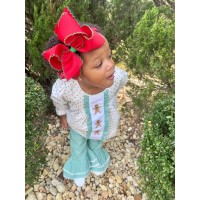 Wee Ones Girls Grosgrain Hair Bow With Contrasting Moonstitch Edge And Wrap On A Weestay Hair Clip King Red With Green