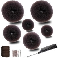 Meetfavorite Hair Bun Shaper Set 2 Large 2 Medium 2 Small Donut Hair Bun Makers 10 Elastic Bands Hair Pins Brown