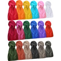 Geyoga 18 Pieces Silky Durags Long Tail Headwrap Durag Wide Strap Satin Durag Cap For Men And Women Assorted Color