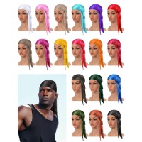 Geyoga 18 Pieces Silky Durags Long Tail Headwrap Durag Wide Strap Satin Durag Cap For Men And Women Assorted Color