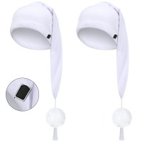 2 Pcs Silk Night Sleeping Cap Men Adjustable Stocking Cap Drawstring Night Sleeping Cap With Pom Ball For Daily Use White