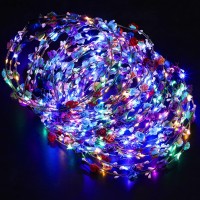 Janinka 30 Pieces Led Flower Crown Luminous Flower Wreath Light Up Headband Floral Glowing Fairy Crown Glow In The Dark Headband