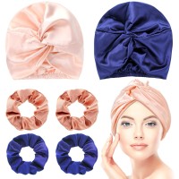 6 Pieces Womens Hair Wrap Set Silk Bonnet Scrunchy And Ponytail Holder For Sleeping And Hair Care Pink Navy Blue Rose Go