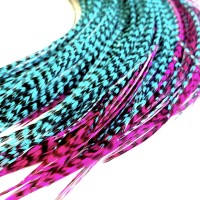 21 Hot Pink Turquoise Grizzly Color Hair Feathers 7 12 Long Feathers For Hair Extension Rooster Feathers Diy Kit