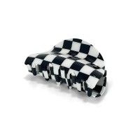 Two Oh One Checkered Hair Clip Claw Acrylic Strong Hold Womens Accessory For All Hair Type Black