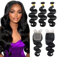 Human Hair Bundles 14 16 1812 Body Wave Bundles With Closure Human Hair 3 Bundles With Frontal 4X4 Free Part Brazilian Virgin