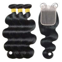 Human Hair Bundles 14 16 1812 Body Wave Bundles With Closure Human Hair 3 Bundles With Frontal 4X4 Free Part Brazilian Virgin