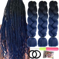 Lilyka Show 3 Packs 24 Inch Braiding Hair Extensions For Women Kanekalon Braiding Hair Ombre Jumbo Braiding Hair Extensions High