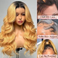 Faba Honey Blonde Lace Front Wigs Human Hair 30 Inch Black Roots Blonde Human Hair Wig 180 Density 13X4 1B27 Hd Lace Front Wig