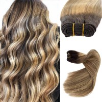 Sew In Extensions Real Human Hair Weft Hair Extensions Human Hair 12 Inch 80G Ombre Brown To Ash Brown Balayage Blonde Hair Ex