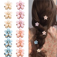 Ahoney Hair Clips 12Pcs Small Crystal Mini Flower Hair Barrettes Hair Decorations For Fine Hair 4 Colors