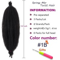 Zrq 3 Packs Springy Afro Twist Hair For Distressed Soft Locs Prefluffed Marley Crochet Braiding Hair 16 Inch Black Spring Twist