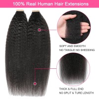 Hotlulana 40Pcs Kinky Straight Tape In Extensions Natural Black Tape In Hair Extensions Human Hair Kinky Straight Skin Weft Invi