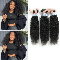 Kinky Curly Human Hair Bundles Thick Curly Weave Bundles Virgin Hair Bundles Full Head Hair Natural Black Color Hair Bundles Can