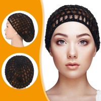 Geyoga 2 Pieces Mesh Crochet Hair Net Rayon Knit Snood Hat Cover Crocheted Sleep Cap For Women Black