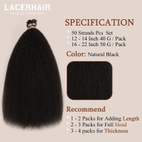 Lacerhair I Tip Hair Extensions Human Hair Kinky Straight Natural Black Color 1B 12 Inch I Tip Hair Extensions Pre Bonded Hair E