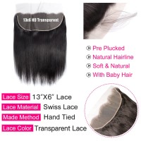 Lemoda 13X6 Frontal 22 Inch Straight Hd Transparent Lace Frontals 12A Brazilian Virgin Human Hair Lace Frontal Closure Natural B