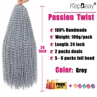 Passion Twist Hair 24 Inch Water Wave Crochet Hair 2 Packs Grey Passion Twists Braiding Hair Long Bohemian Braids Hair Synthetic